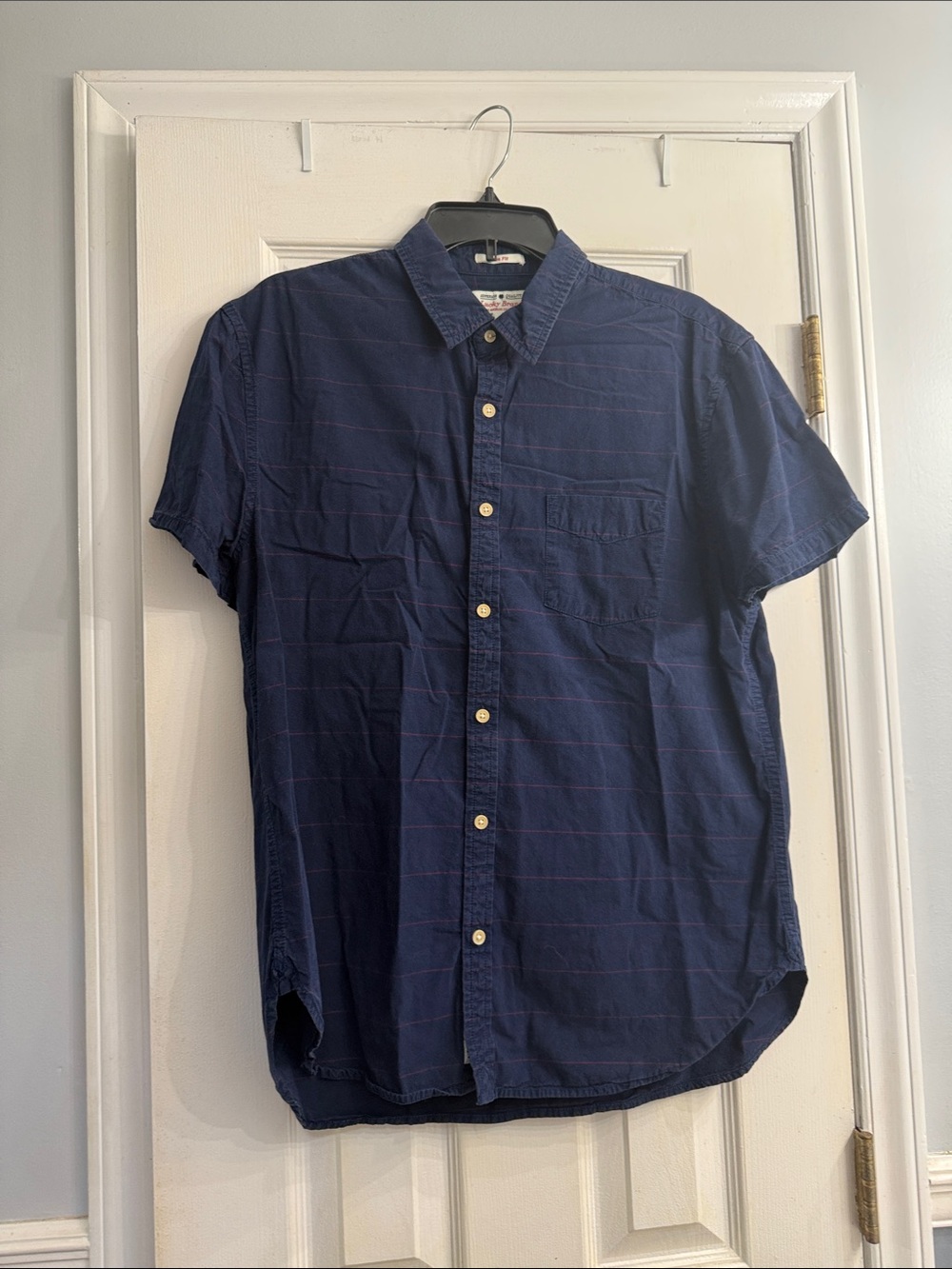 Men's Navy Short-Sleeve Button-Up Shirt size L slim fit